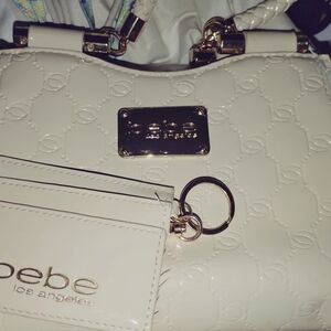 Bebe Cream Embossed Women's Bag With Matching Wallet Keychain